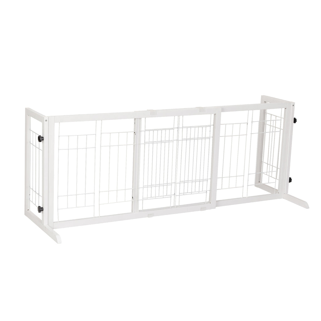 Freestanding Wooden Pet Fence for Stairs, Doorways and Hallways, White