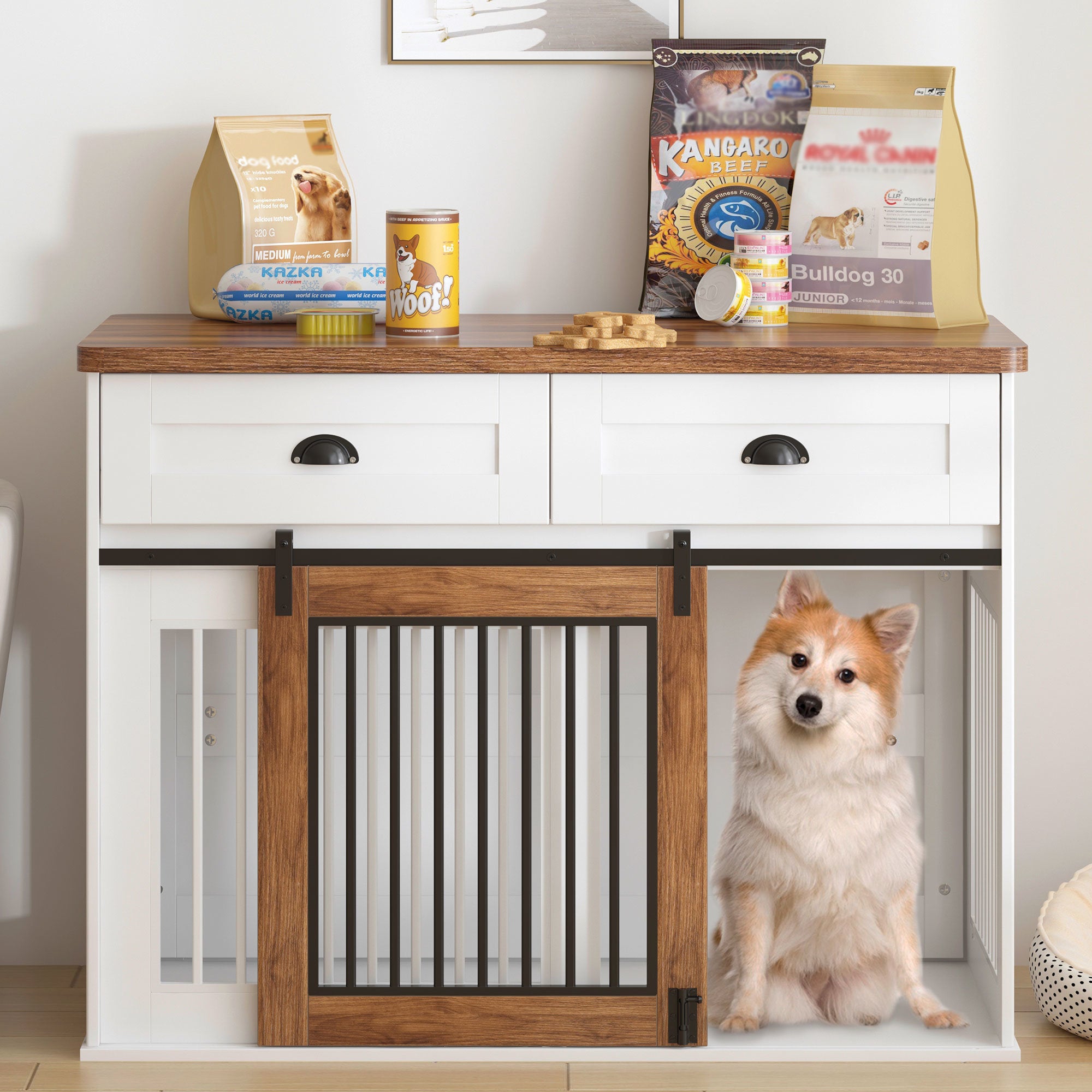 Heavy Duty, Furniture style dog cage, wooden dog cage, double door dog cage, side cabinet dog cage, Dog crate,(51.38''W x 25.98''D x 7.87''H).