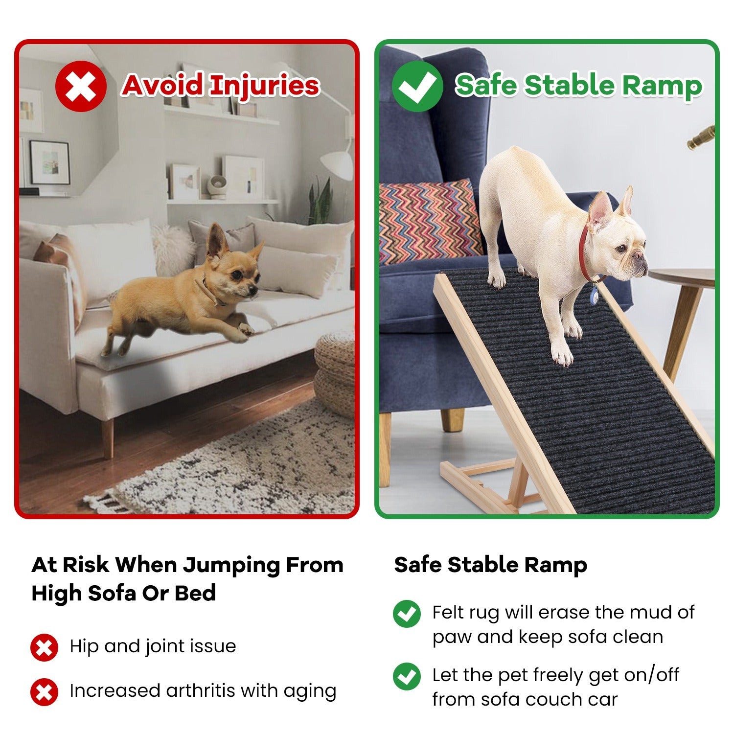 Foldable Wooden Dog Ramp for High Beds Non Slip Heights Adjustable Pet Cat Ramp for Couch Car SUV